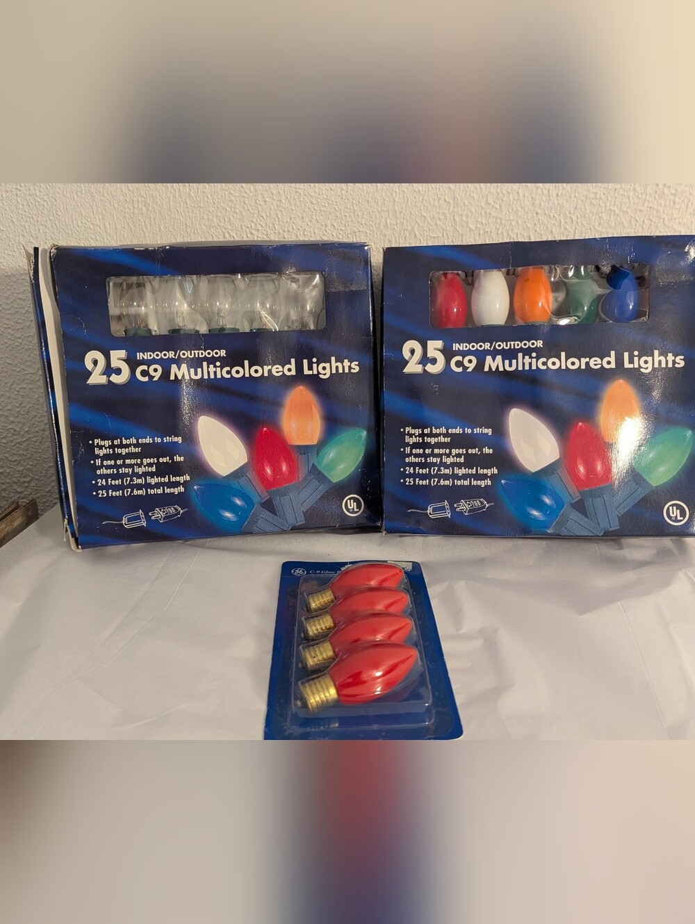C9 Christmas lights in + outdoor 2 boxs + 4 red replacement bulbs New